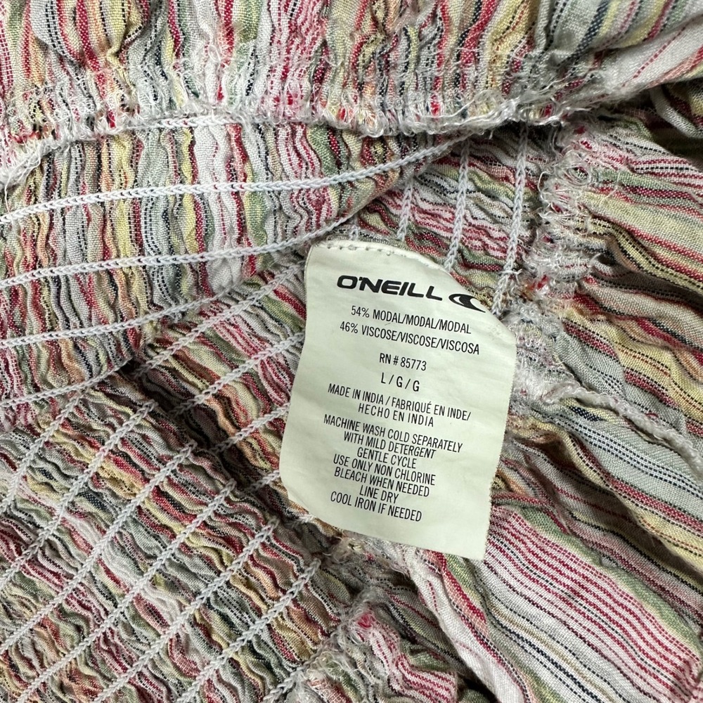 O'Neill Multi Color V Neck Striped Dress w/ Ruched Bodice - SIZE L Ruffle Beach - Picture 5 of 6